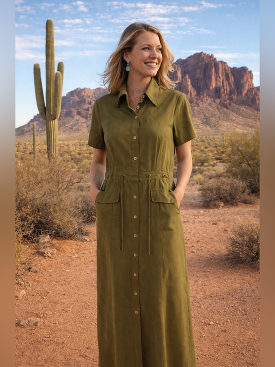 Liz Claiborne Dresses & Skirts - Liz Claiborne Olive Green Button-Front Maxi Dress